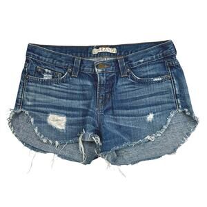 J Brand Blue Mid Rise Medium Wash Distressed Cut Off Denim Jean Shorts Size 26